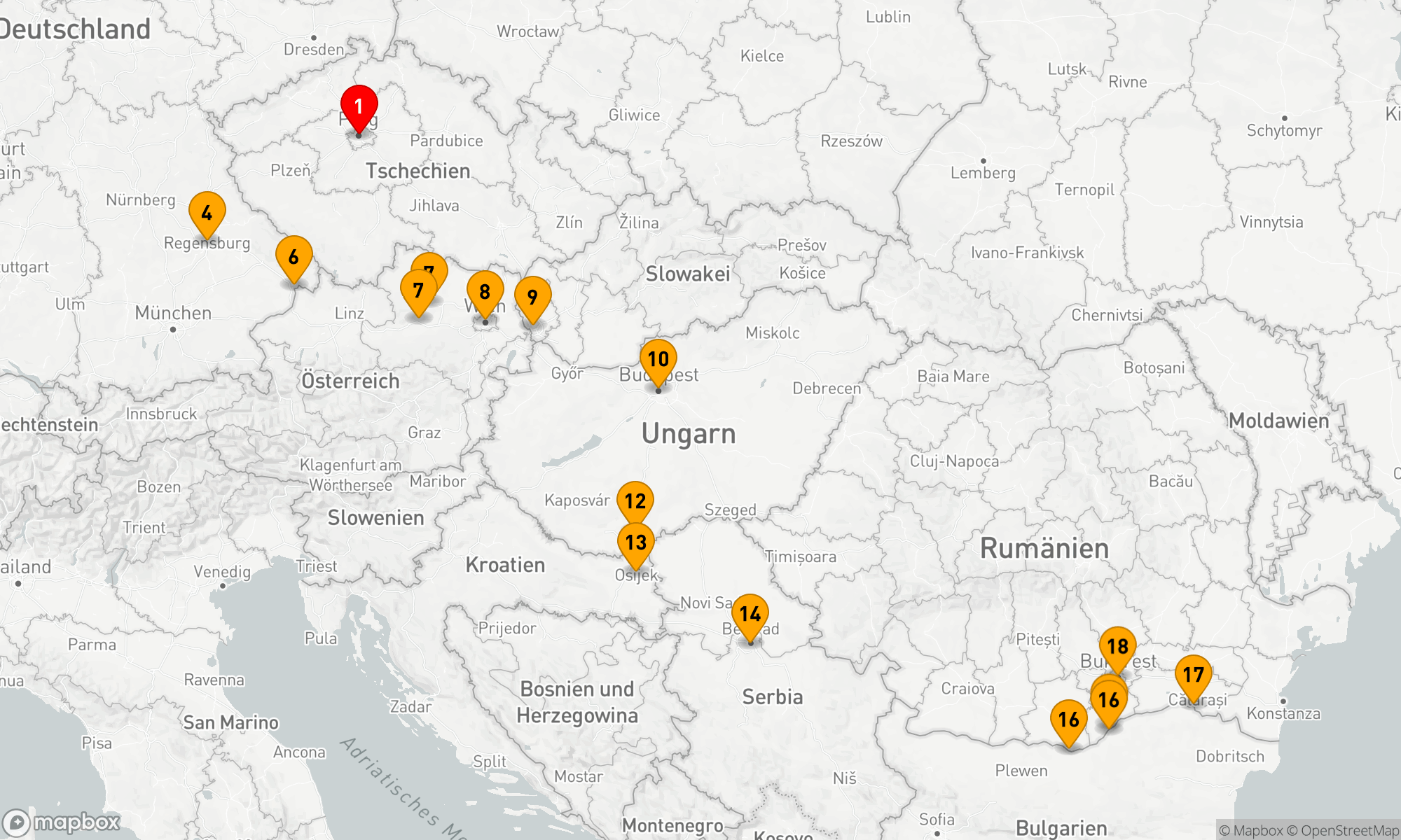 Route 18 Nächte - Prag & Edelsteine an der Donau & Osteuropa & Balkan enthüllt