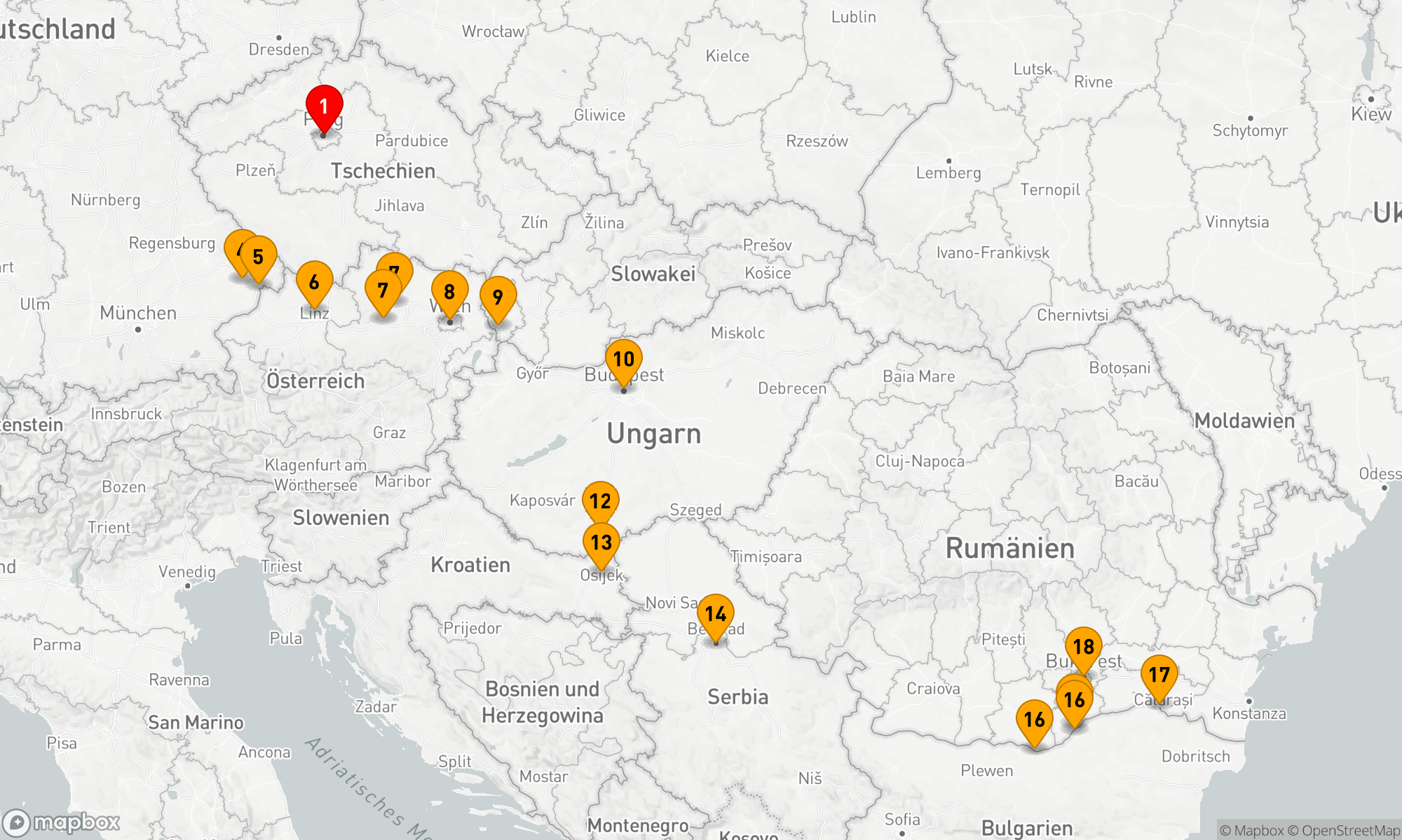 Route 18 Nächte - Prag & Edelsteine an der Donau & Osteuropa & Balkan enthüllt