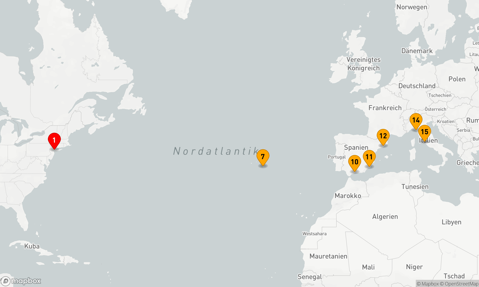 Route 14 Nächte - SPANIEN,  ITALIEN,  AZOREN TRANSATLANTIK