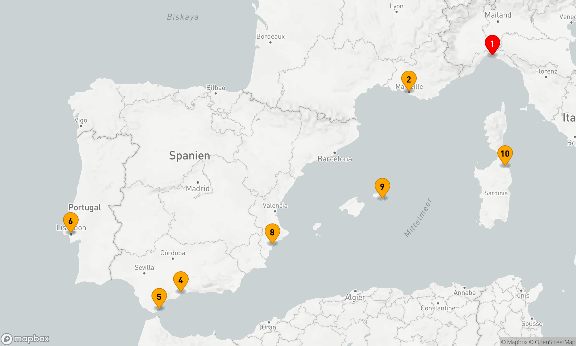 Route 10 Nächte - Mediterrane Entdeckungsreise: Von Genua bis Lissabon und zurück