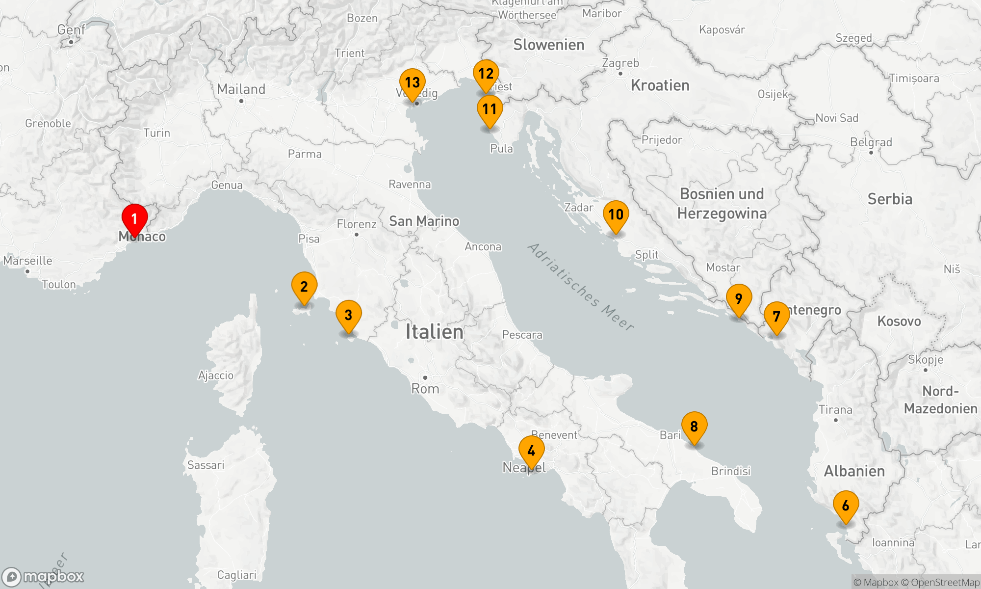 Route 12 Nächte - Mediterrane Entdeckungsreise: Von der Côte d'Azur zur Serenissima