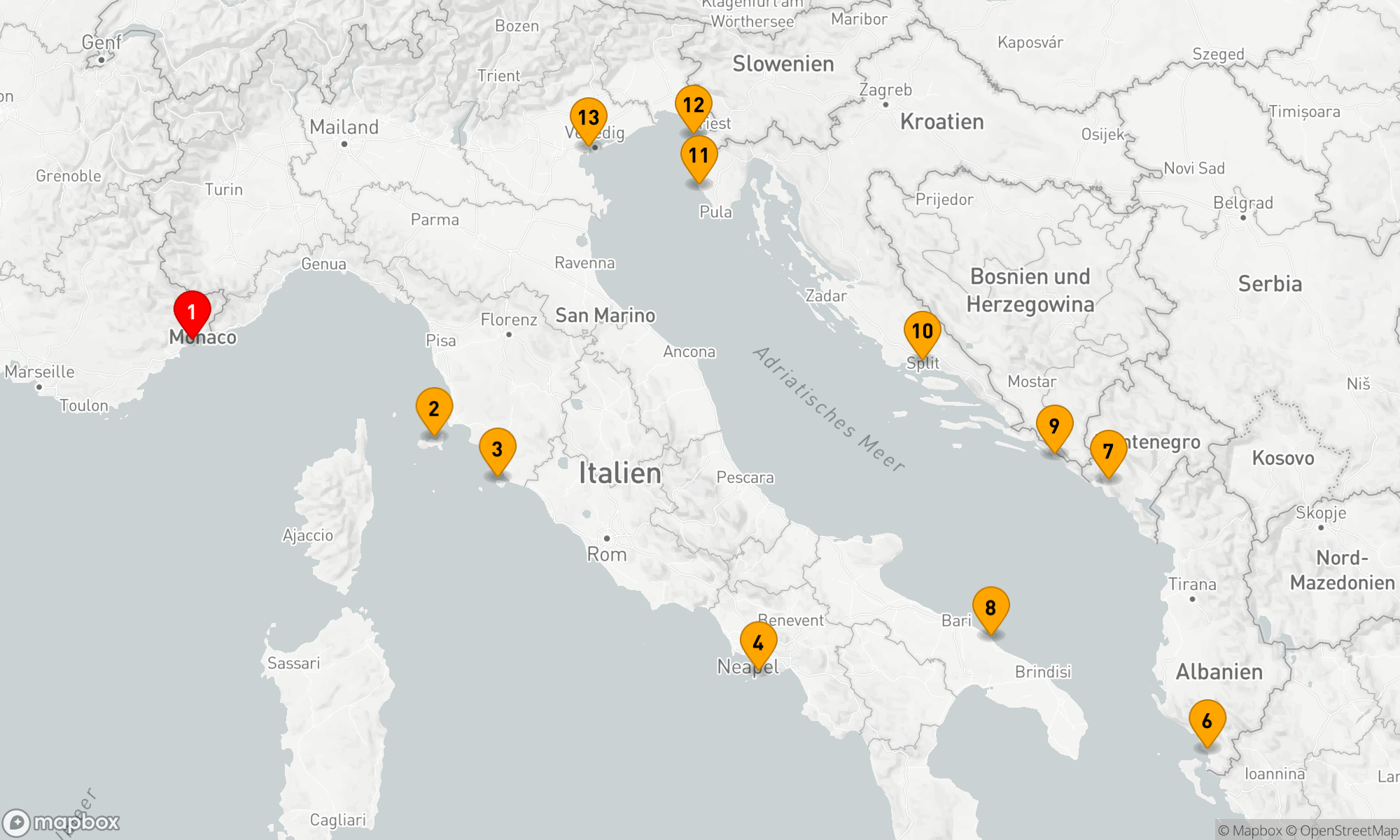 Route 12 Nächte - Mediterrane Entdeckungsreise von der Côte d'Azur zur Adria