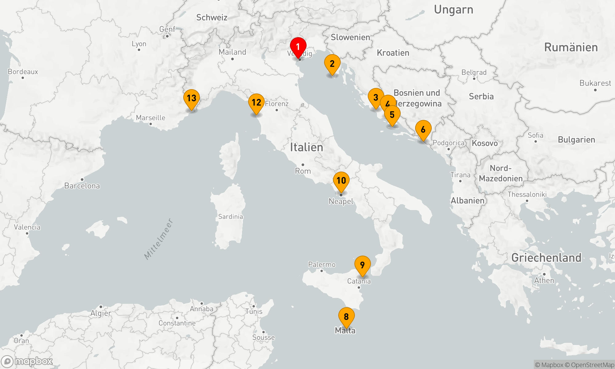 Route 12 Nächte - Mediterrane Meisterwerke: Von der Adria zur Côte d'Azur
