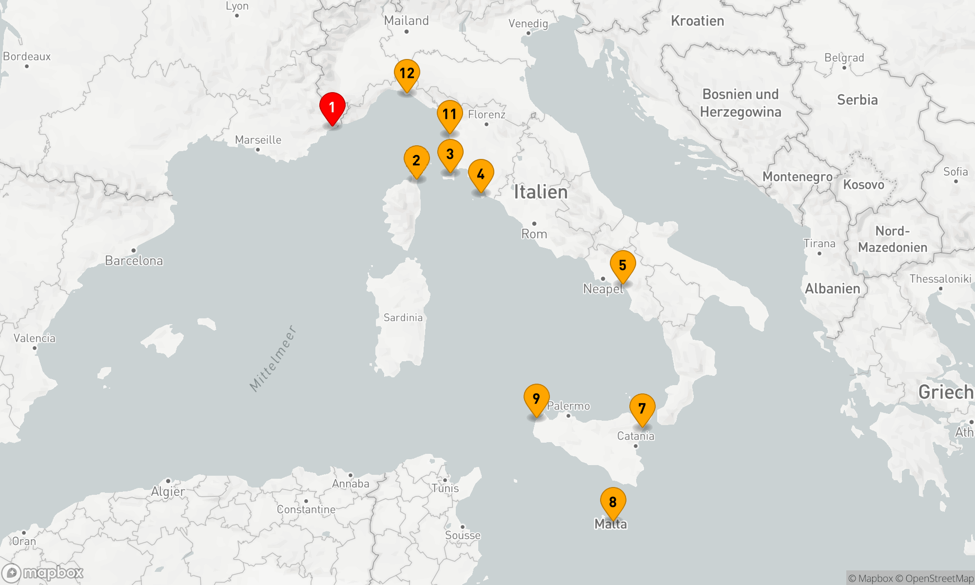 Route 12 Nächte - Mediterrane Entdeckungen: Von Küste zu Küste