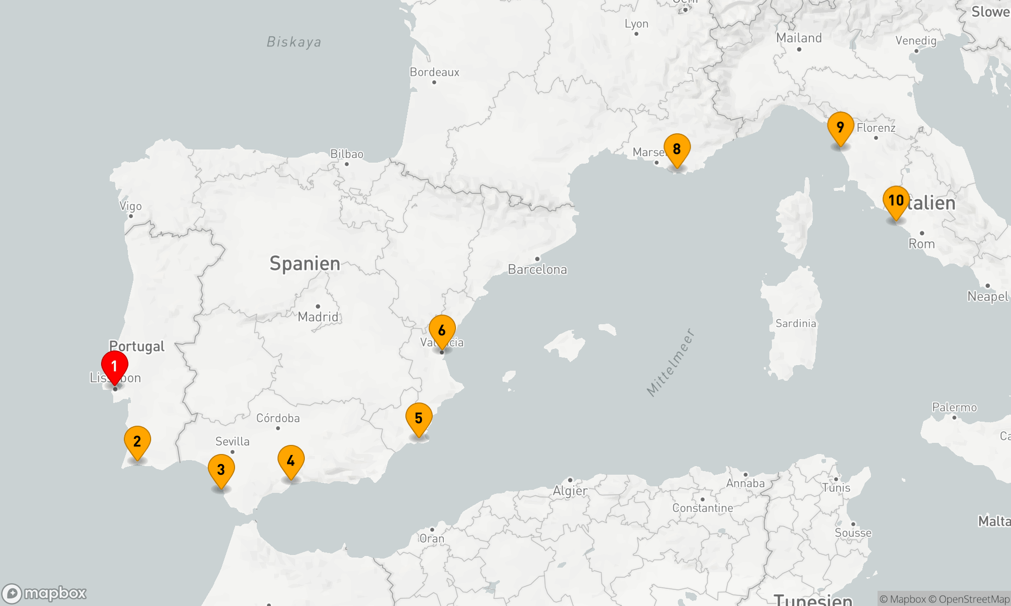 Route 9 Nächte - Mediterrane Entdeckungsreise: Von Lissabon bis Rom