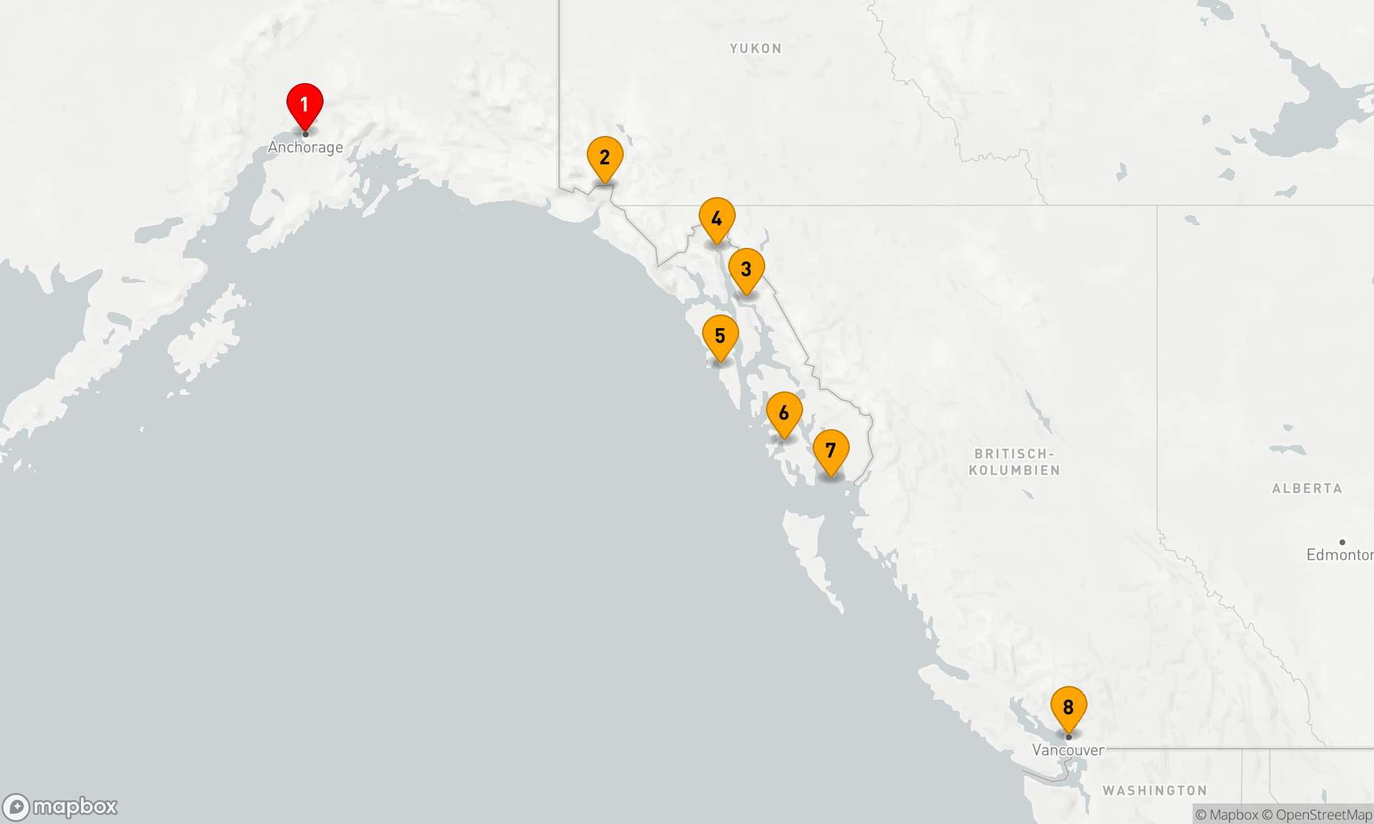 Route 7 Nächte - Majestätische Alaskaküste: Von Gletschern zu Wäldern.