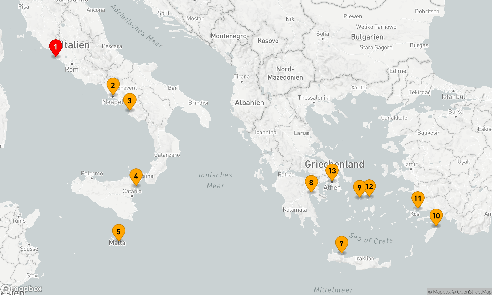 Route 12 Nächte - Mediterrane Entdeckungsreise von Rom bis Athen