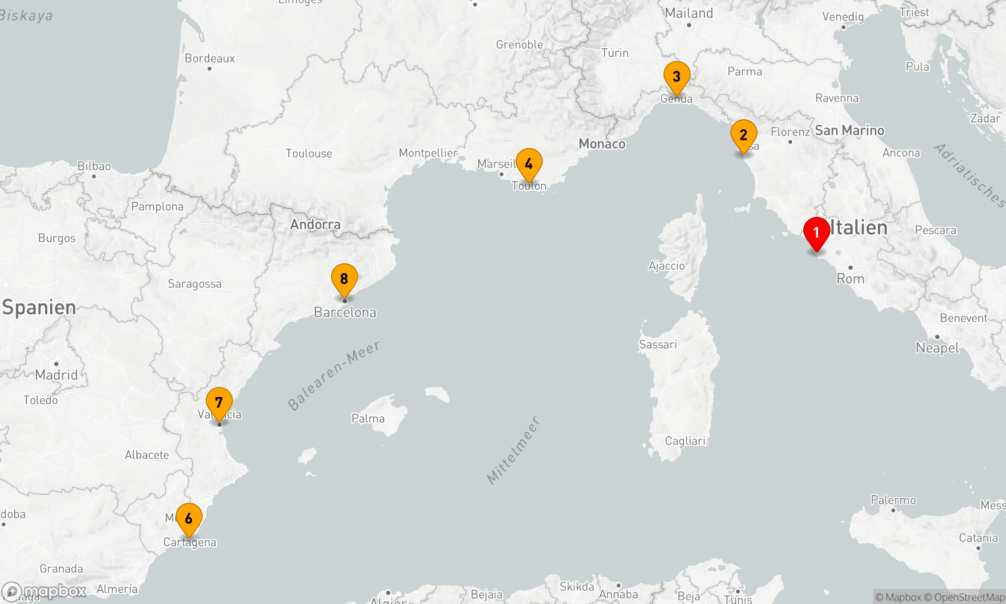Route 7 Nächte - Mediterrane Eleganz: Von Rom nach Barcelona