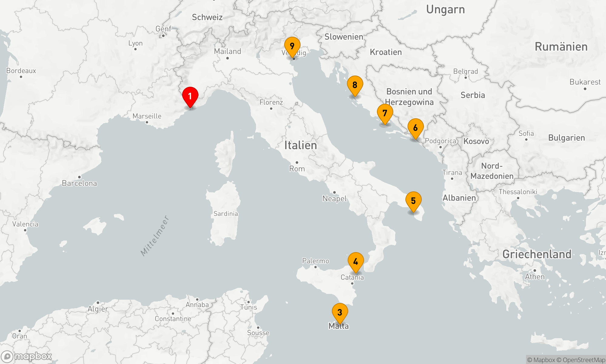 Route 8 Nächte - Mediterrane Glanzlichter: Von Côte d'Azur nach Adriatischer Perle