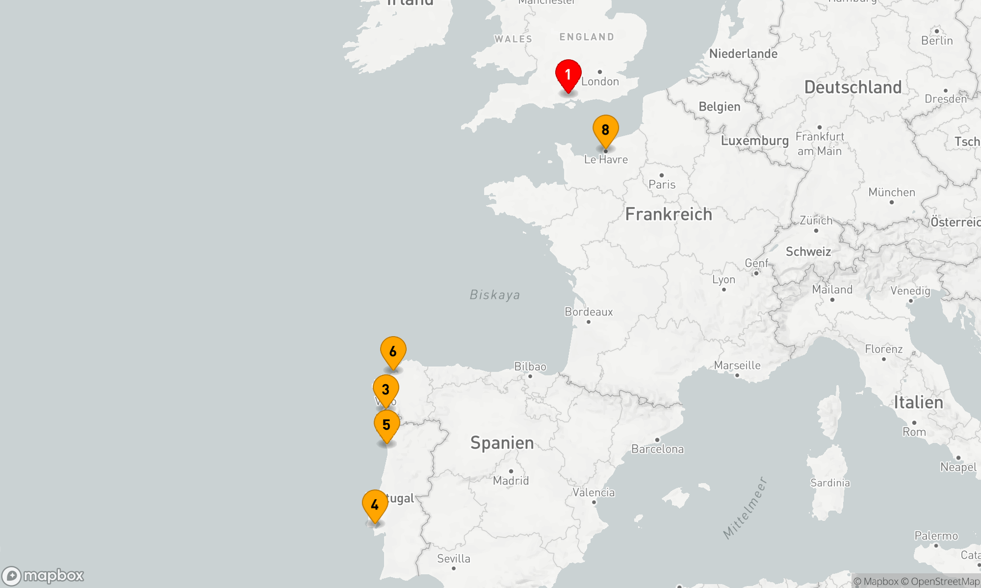 Route 8 Nächte - SPANIEN PORTUGAL & FRANKREICH KREUZFAHRT