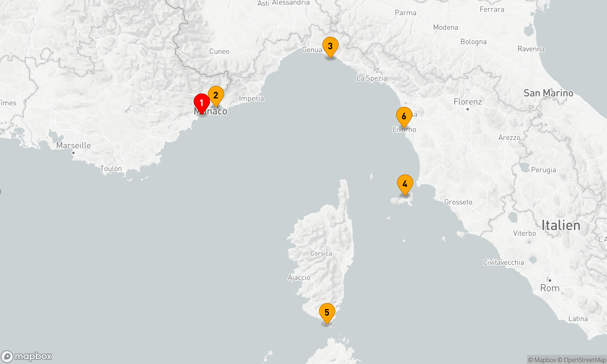 Route 5 Nächte - Unterwegs zwischen der Côte d’Azur,  Ligurien und Korsika