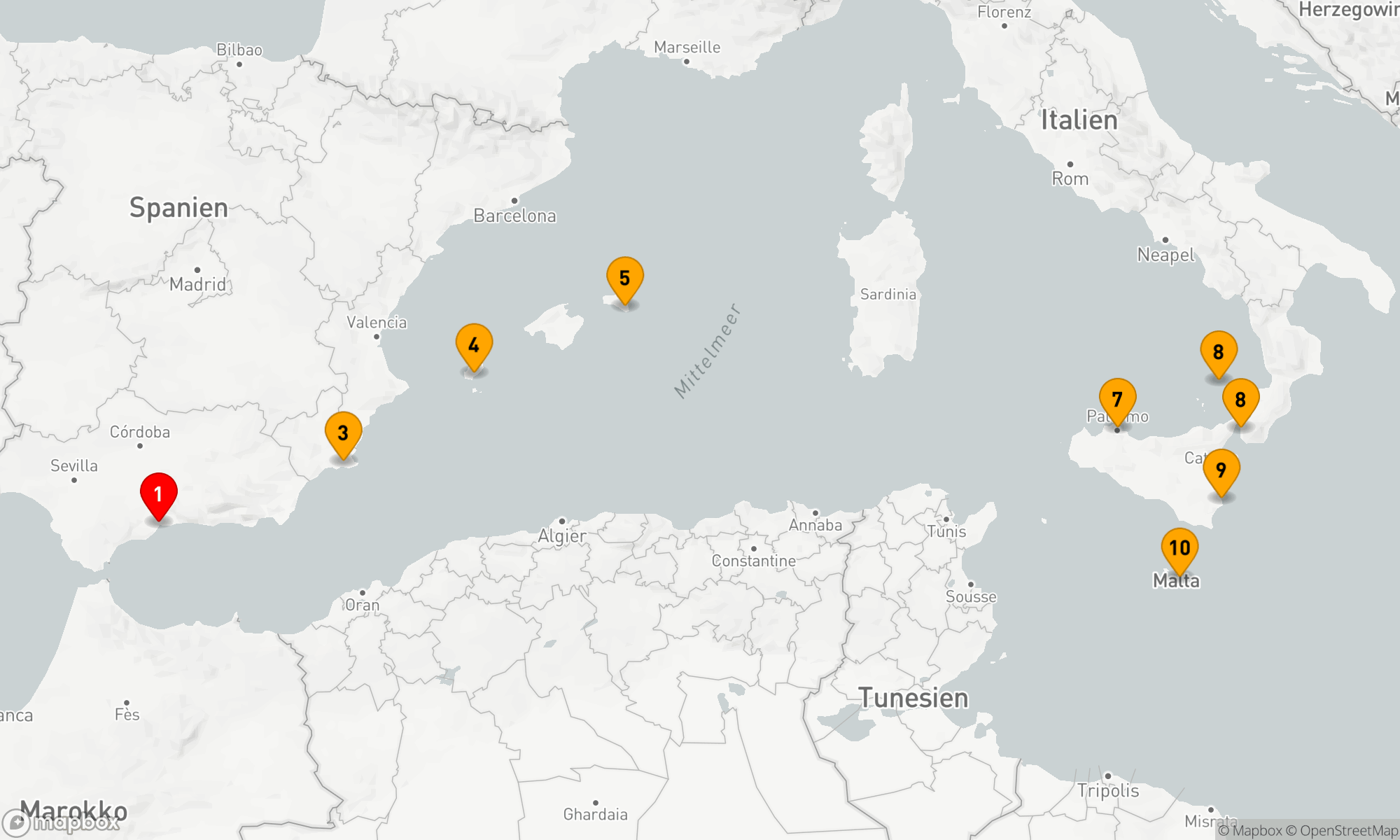 Route 9 Nächte - Von den iberischen Küsten bis nach Italien