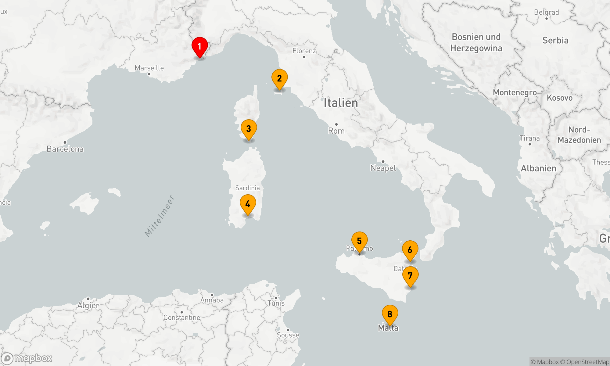Route 7 Nächte - Die Inseln des Mittelmeers: Sizilien,  Sardinien,  Korsika und Elba – mit Smithsonian Journeys