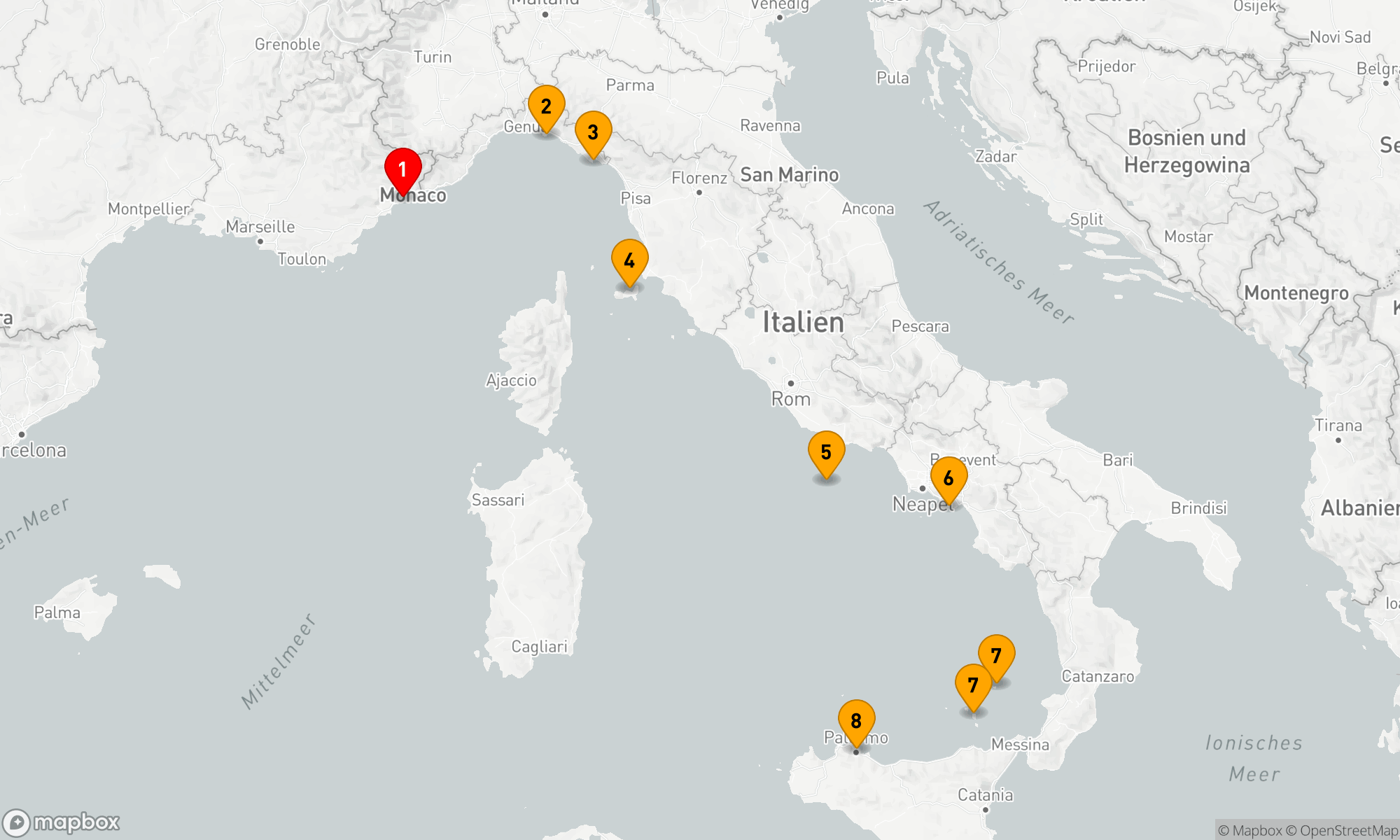 Route 7 Nächte - Von Ligurien bis nach Sizilien – unter den Segeln der Le Ponant