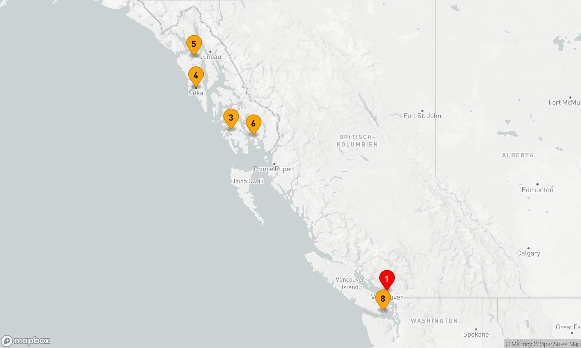 Route 8 Nächte - KANADA & ALASKA KREUZFAHRT: VANCOUVER,  KLAWOCK & ICY STRAIT POINT