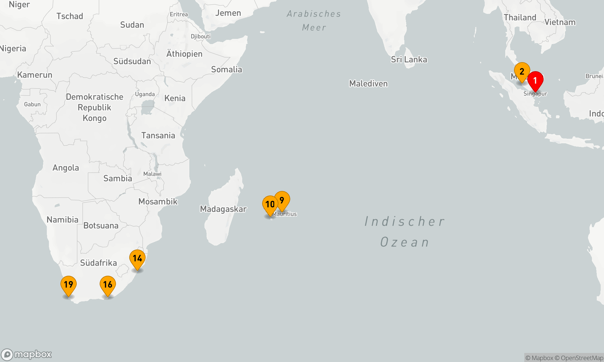 Route 19 Nächte - Malaysia - Indischer Ozean - Südafrika (H807D)