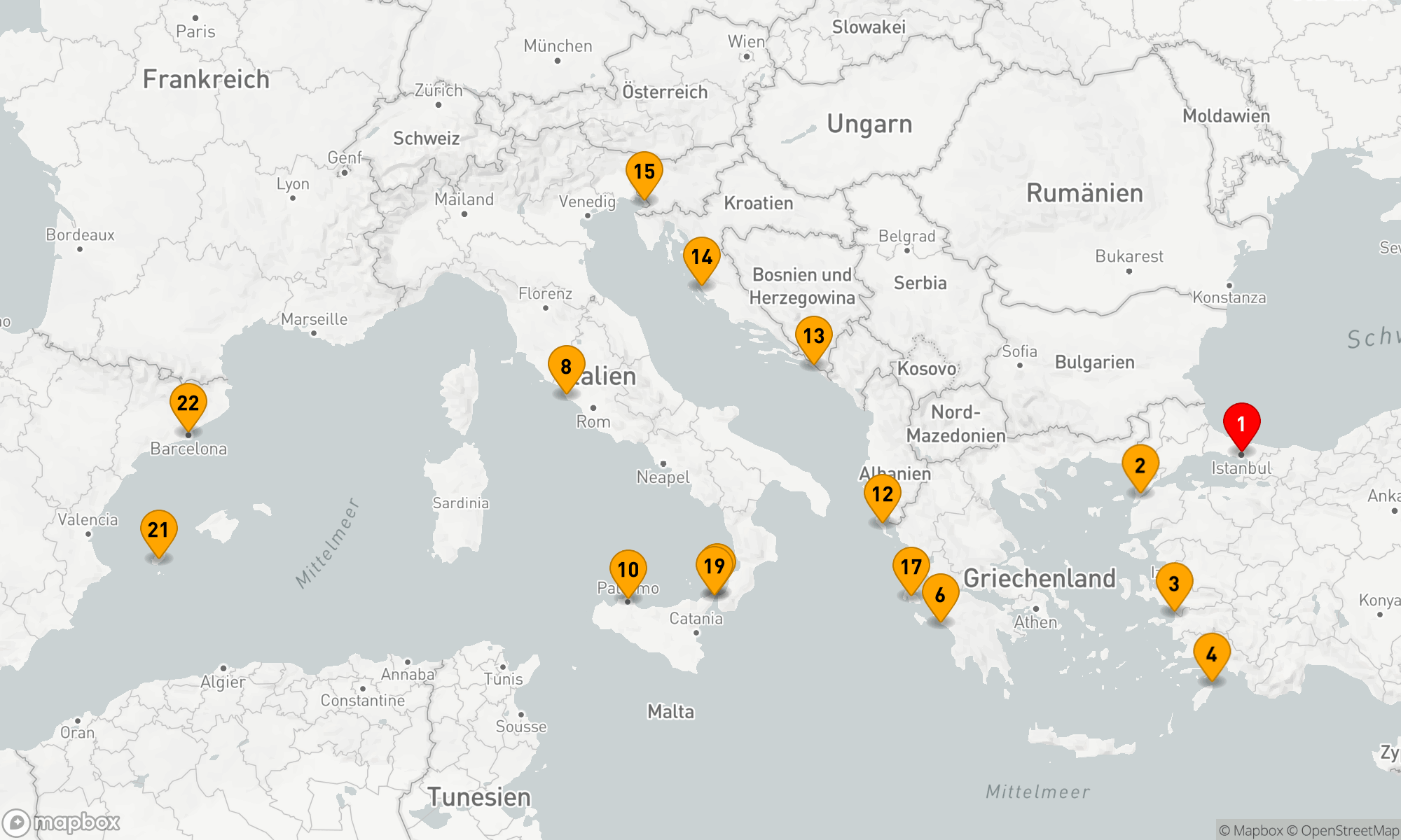 Route 21 Nächte - Westliches und östliches Mittelmeer (Q721E)