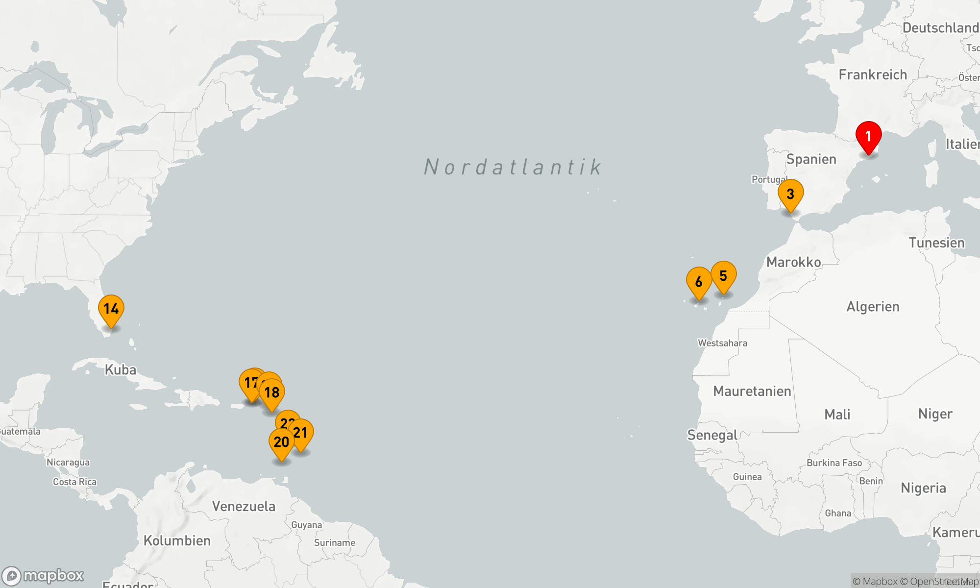 Route 27 Nächte - Spanien - Transatlantik - Karibik (Q723B)