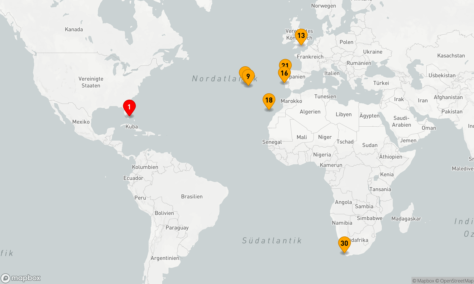 Route 30 Nächte - Transatlantik - Portugal - Südafrika (Q802A)