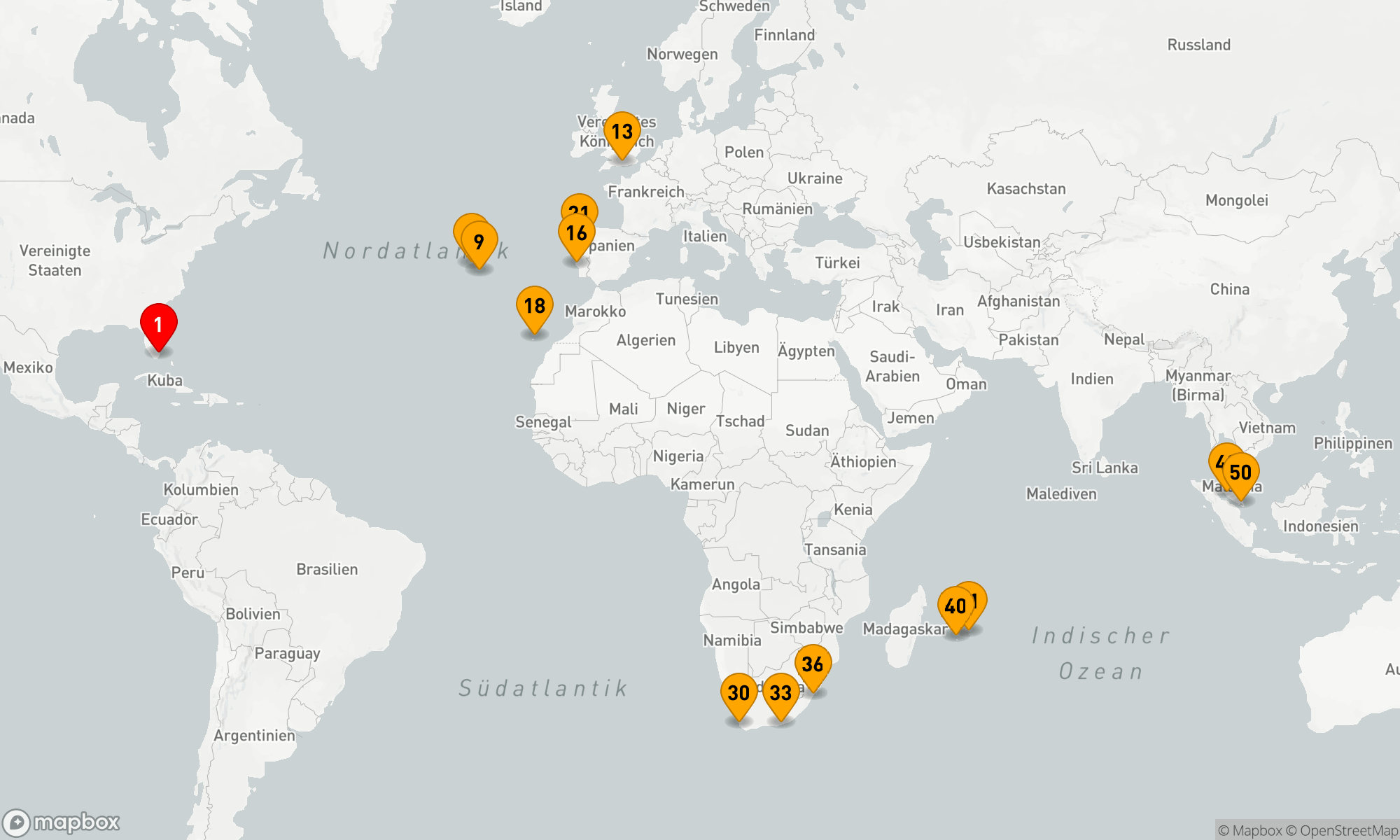 Route 50 Nächte - Transatlantik - Südafrika - Südostasien (Q802B)