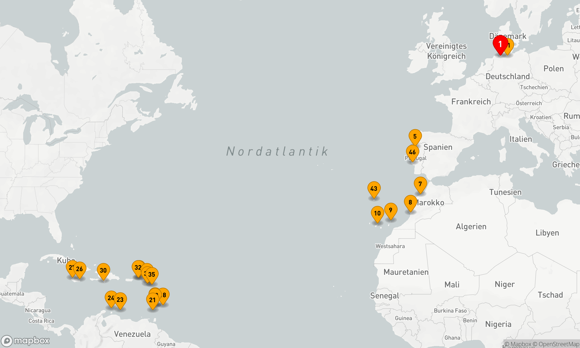 Route 50 Nächte -Karibik-Herbstreise