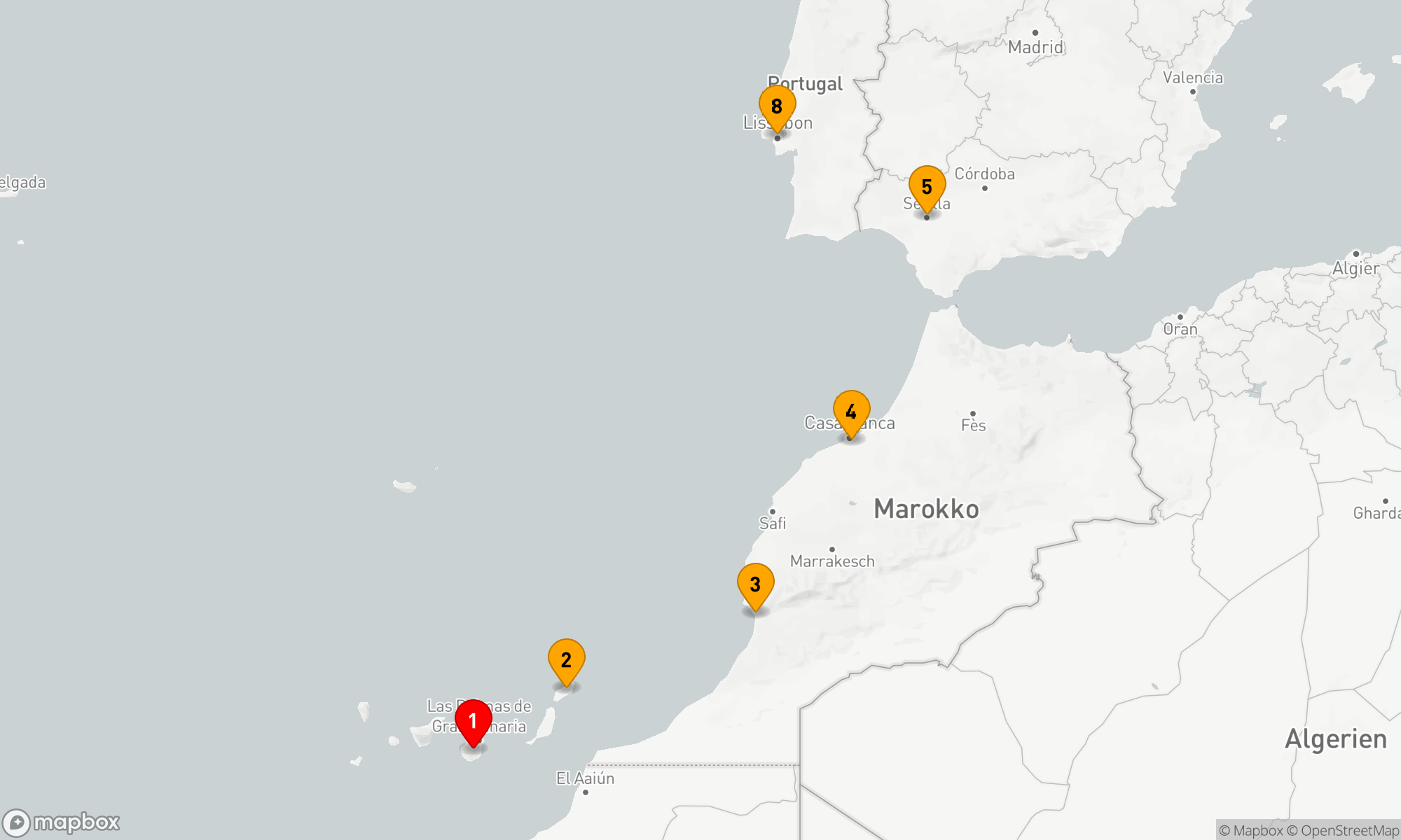 Route 7 Nächte - SPANIEN,  MAROKKO & PORTUGAL KREUZFAHRT: GRAN CANARIA,  CASABLANCA & SEVILLA
