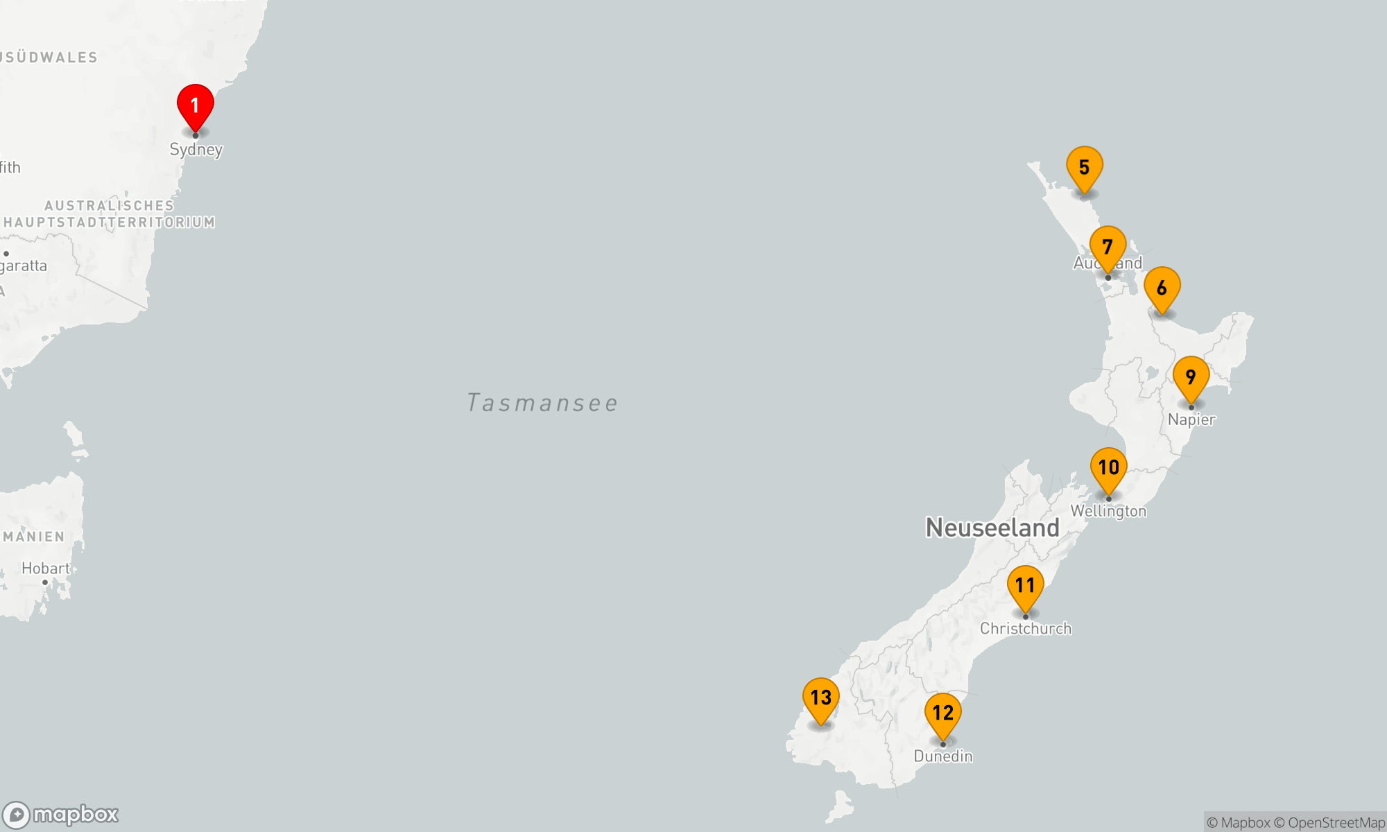 Route 15 Nächte - Neuseeland