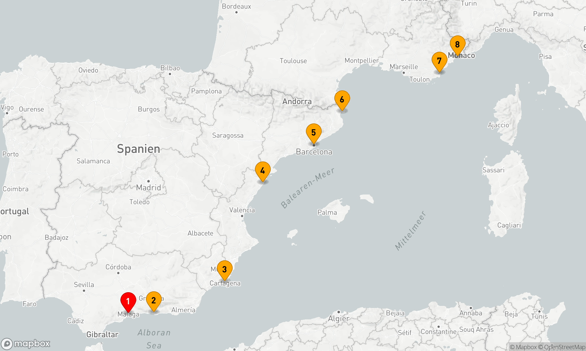 Route 7 Nächte - Malaga nach Nizza