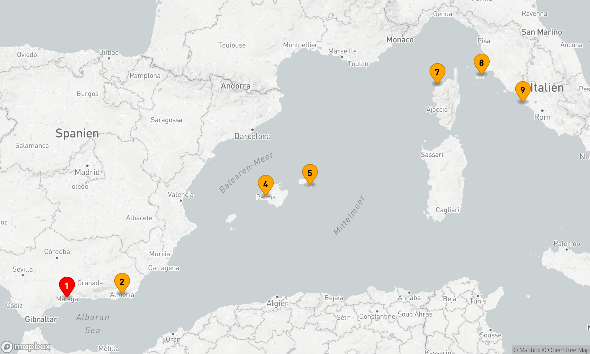 Route 8 Nächte - Spanien,  Balearen & Italien