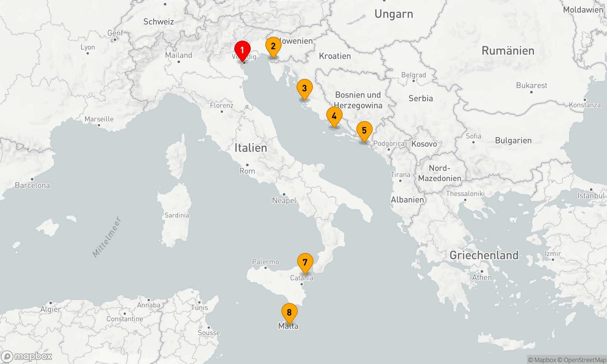 Route 7 Nächte - Entdeckungsreise entlang der Adria und des Mittelmeers