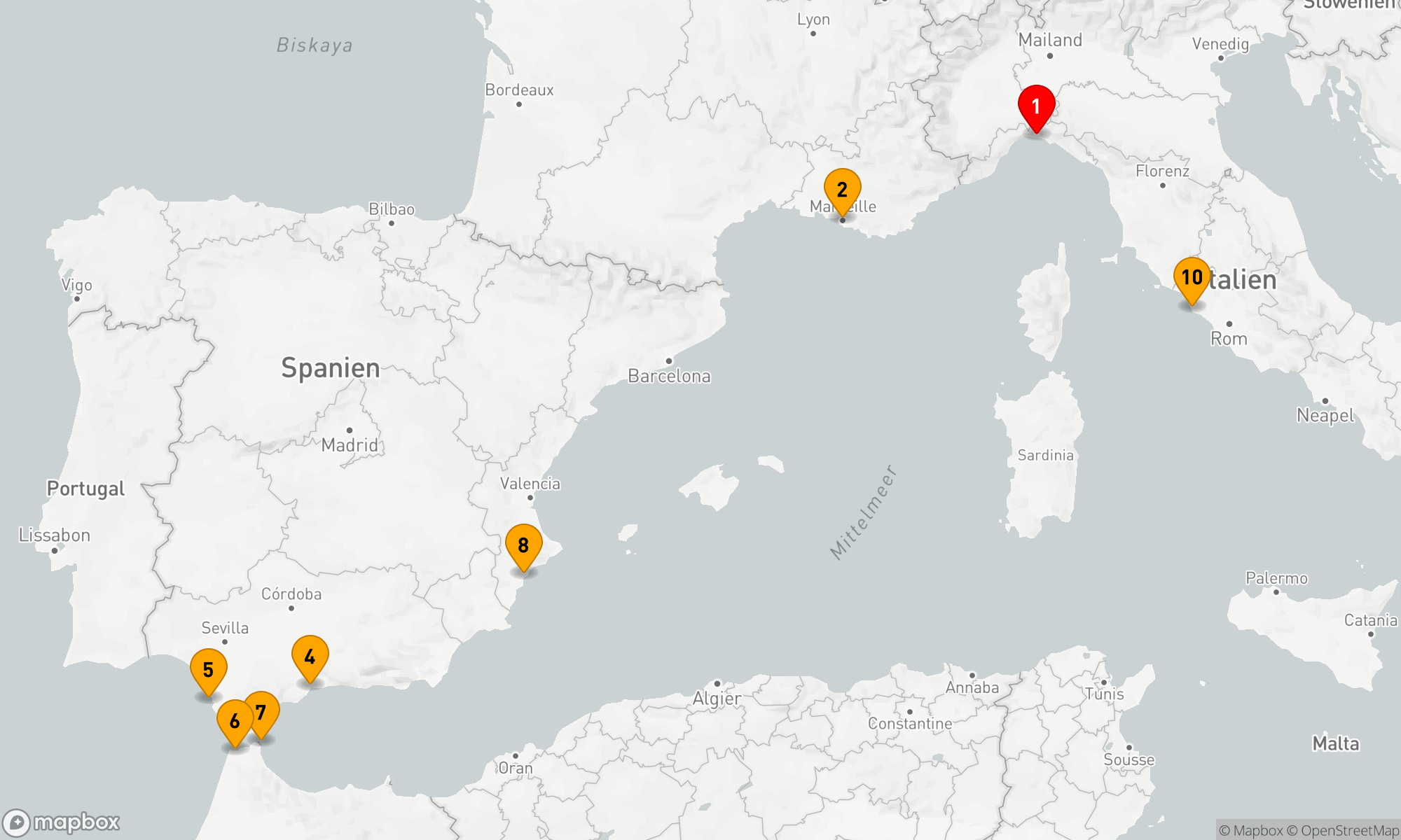 Route 10 Nächte - Mediterrane Entdeckungsreise: Von der Riviera zur Andalusischen Küste