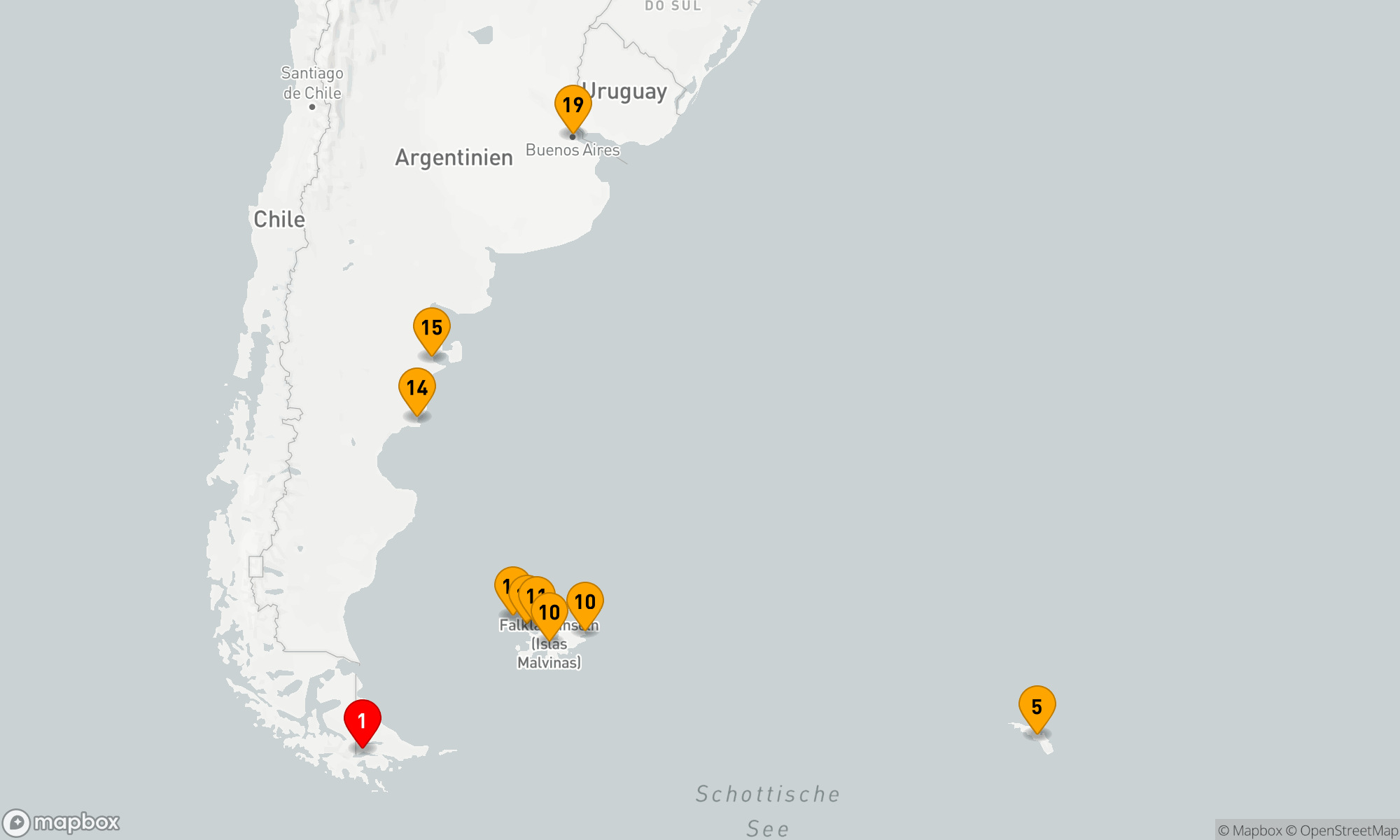 Route 18 Nächte - Falkland,  Südgeorgien & Halbinsel Valdés: Im Herzen der Wildnis