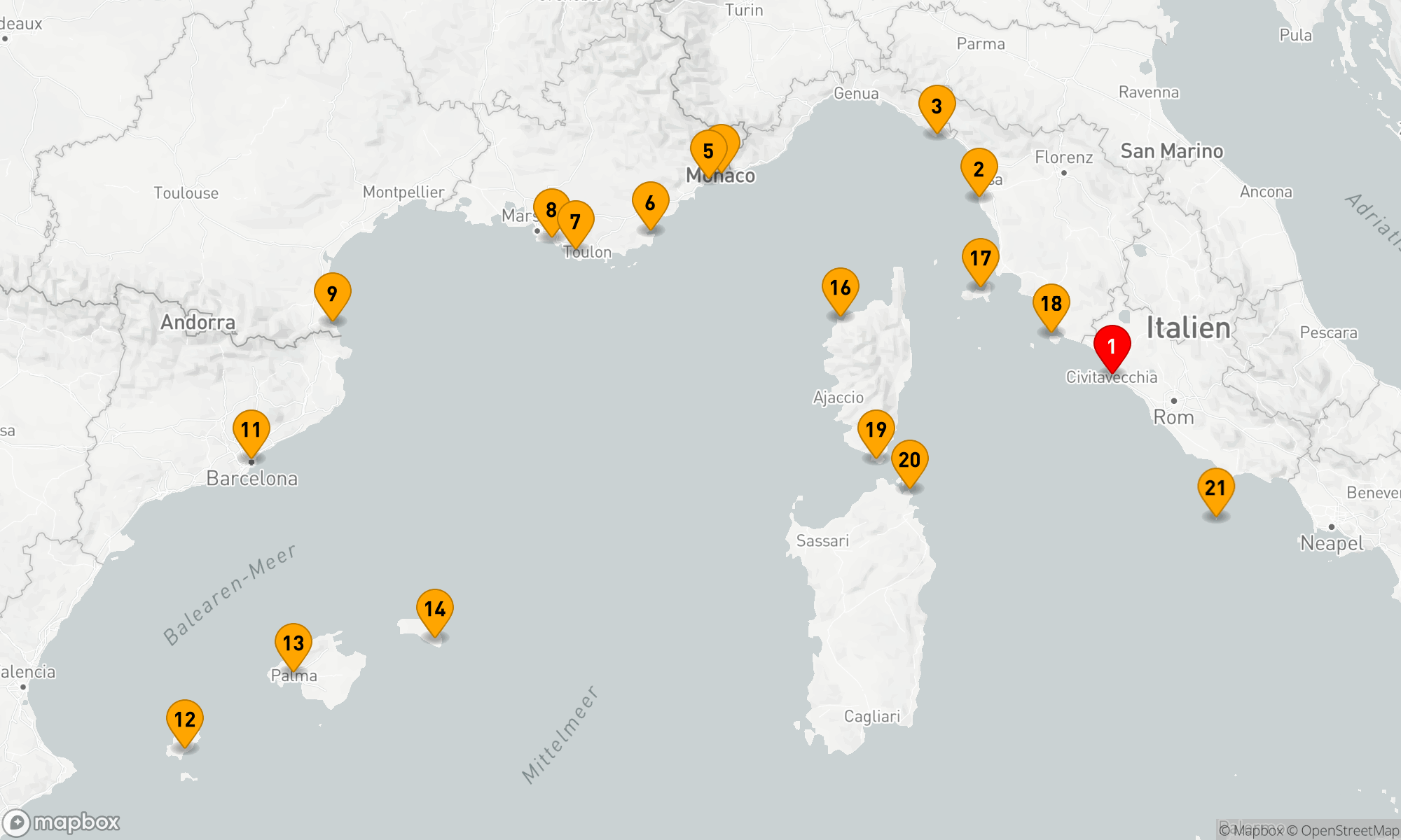 Route 21 Nächte - Ultimatives Italien,  Côte d'Azur und die Mittelmeerinseln
