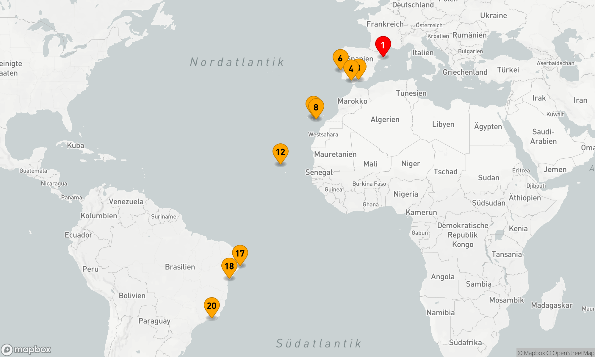 Route 19 Nächte - Entdeckungskreuzfahrt von Barcelona nach Rio