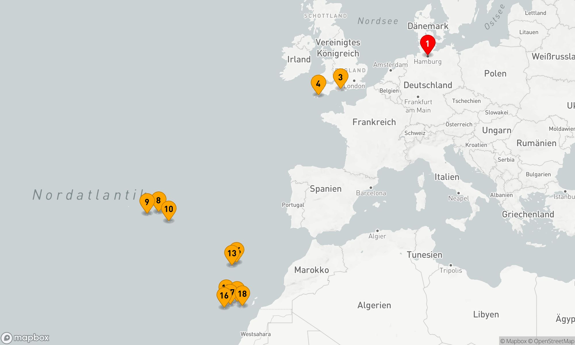 Route 19 Nächte - Von der Elbe zu den Kanaren: Atlantische Entdeckungsreise