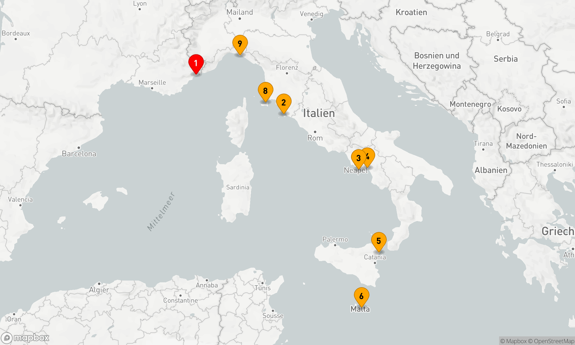 Route 9 Nächte - Mittelmeerzauber: Von der Riviera zur sizilianischen Schatzinsel