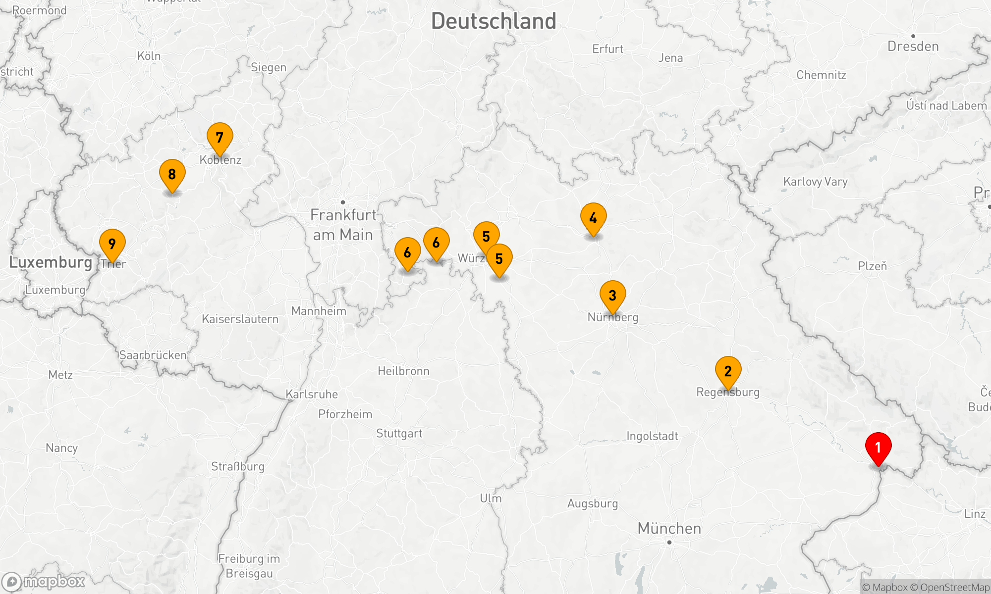 Route 8 Nächte - Deutsche Flusslandschaften von Passau nach Trier