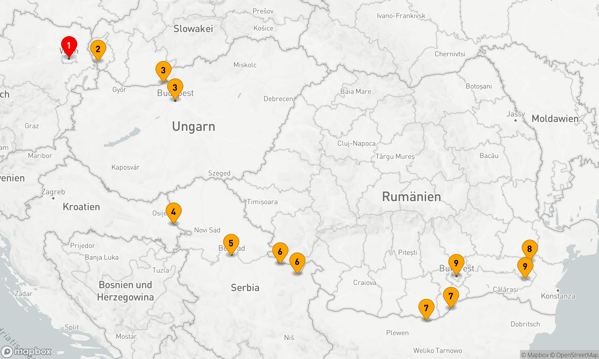 Route 9 Nächte - 1.200 Meilen entlang der Donau