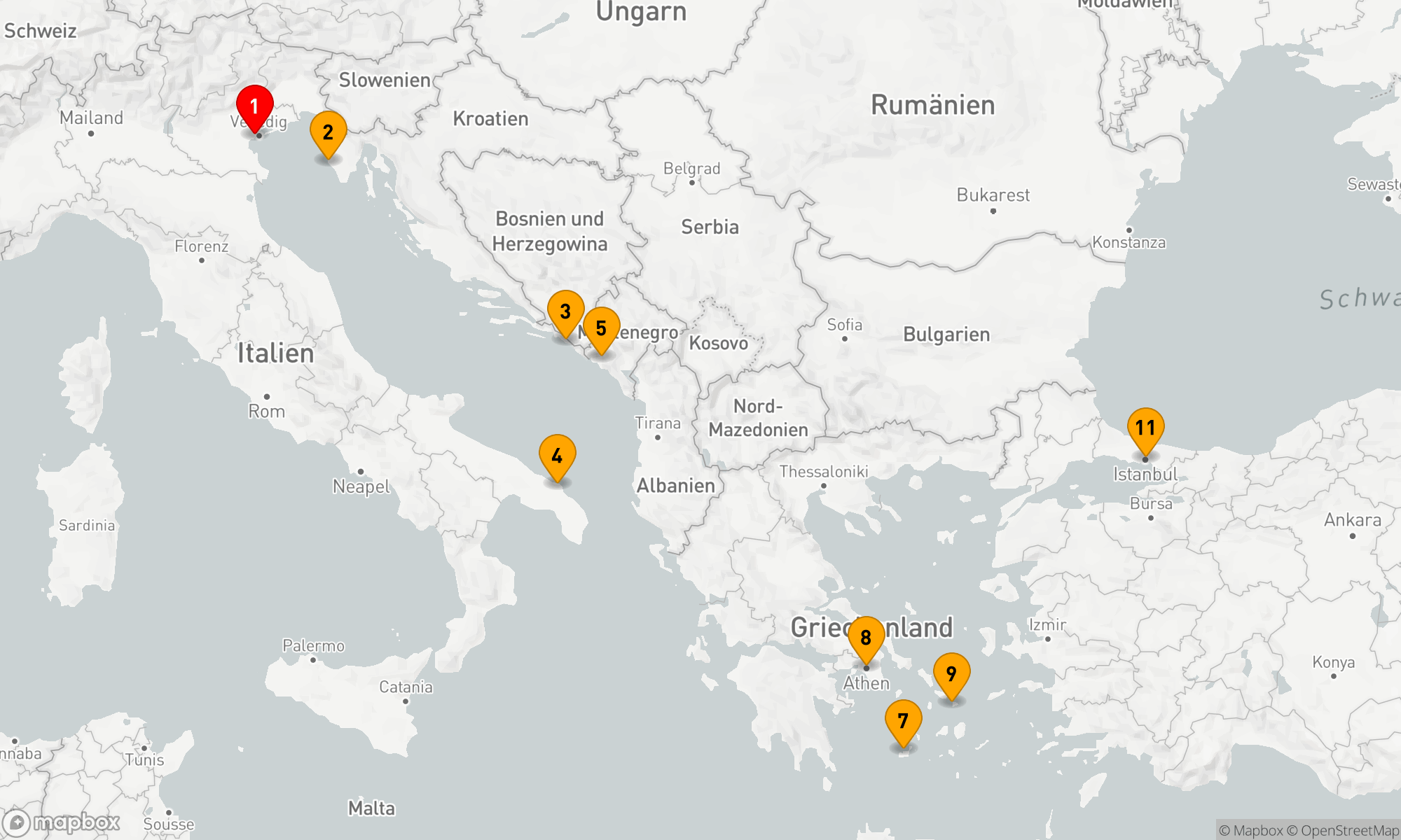 Route 10 Nächte - Von Venezianischen Lagunen zu Byzantinischen Ufern