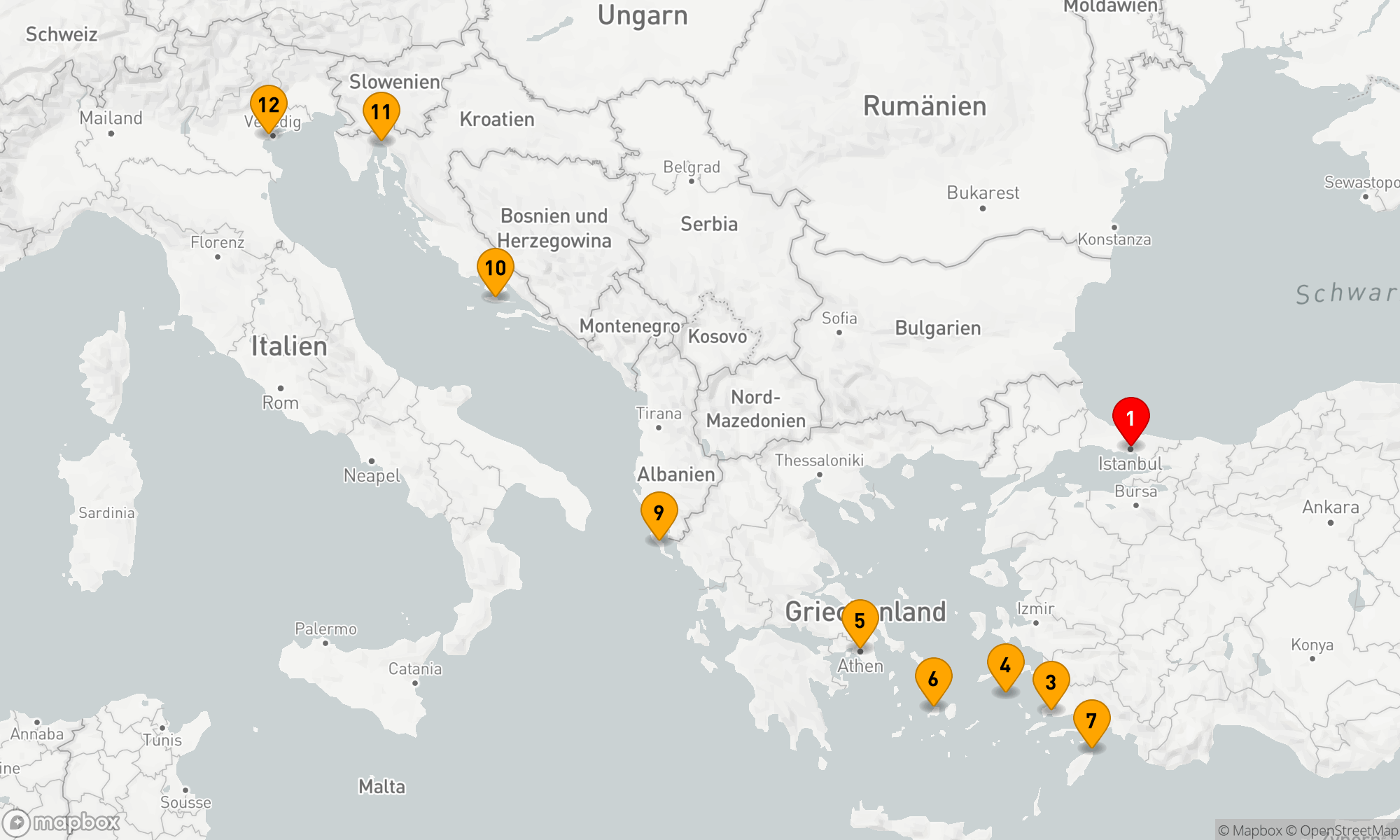 Route 11 Nächte - Gourmet- und Kulturreise durch die Ägäis und Adria