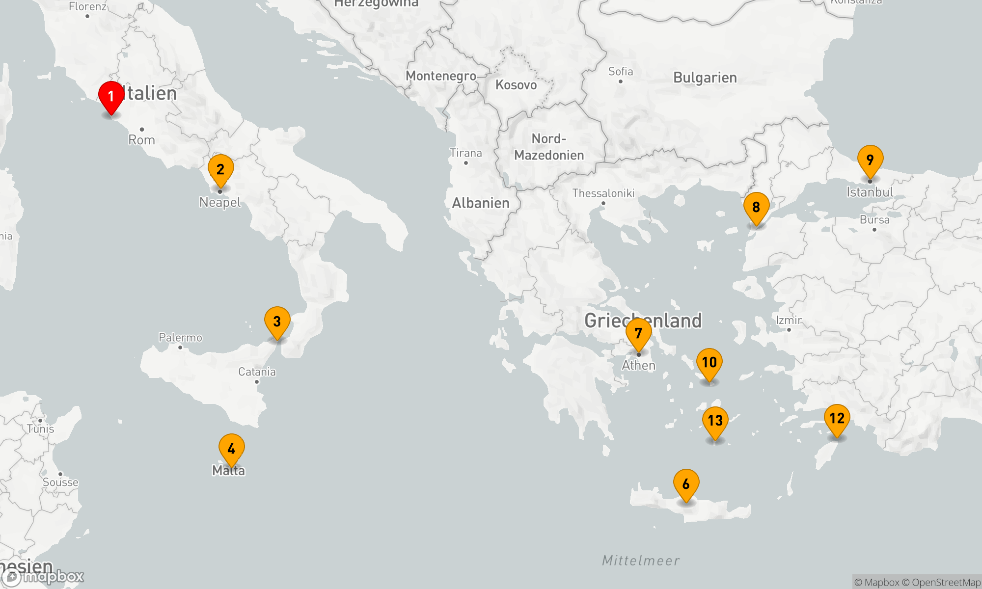 Route 13 Nächte - Mittelmeerzauber: Von Rom nach Athen