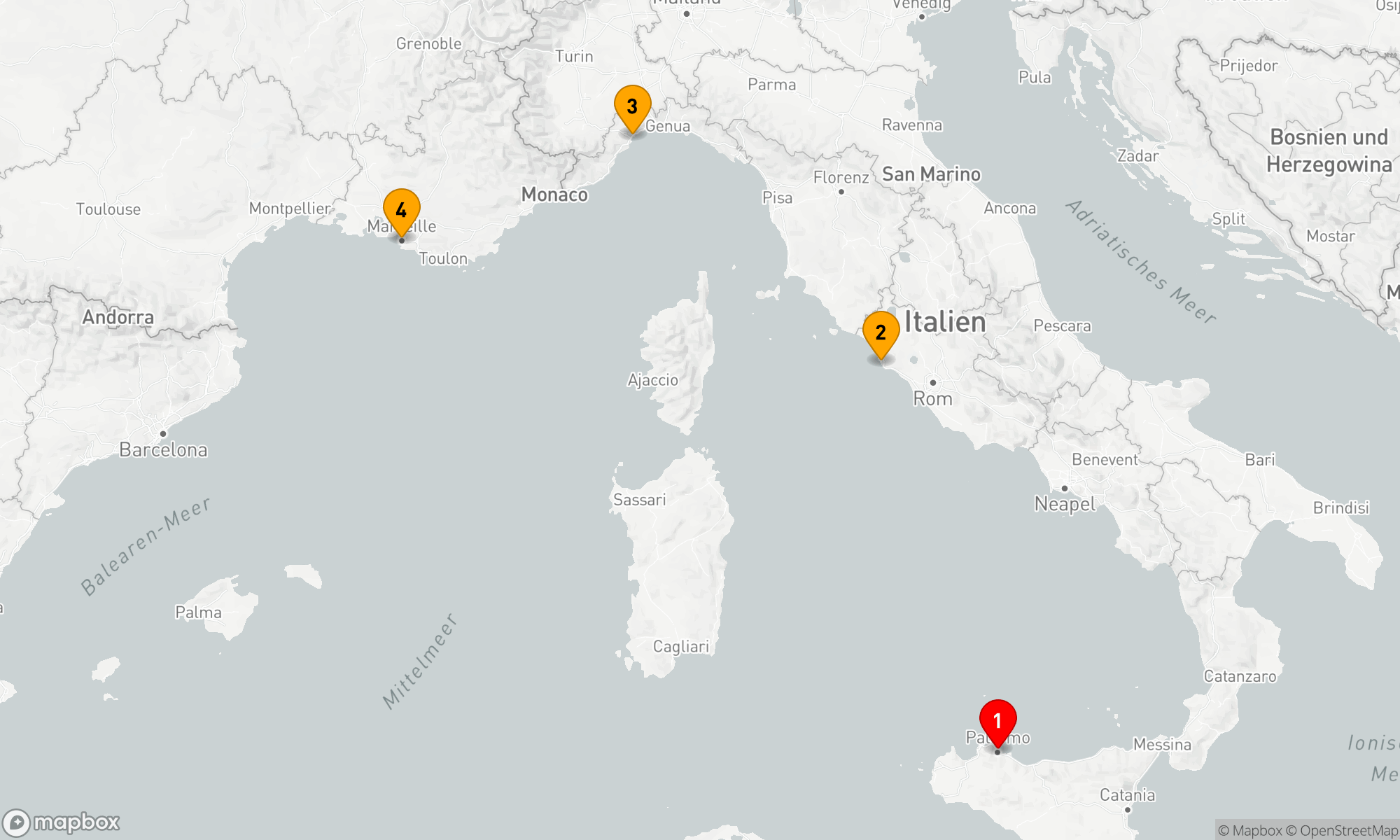 Route 3 Nächte - Mittelmeerzauber: Von Sizilien zur Côte d’Azur